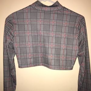 Flannel/checkered long sleeve cropped turtleneck